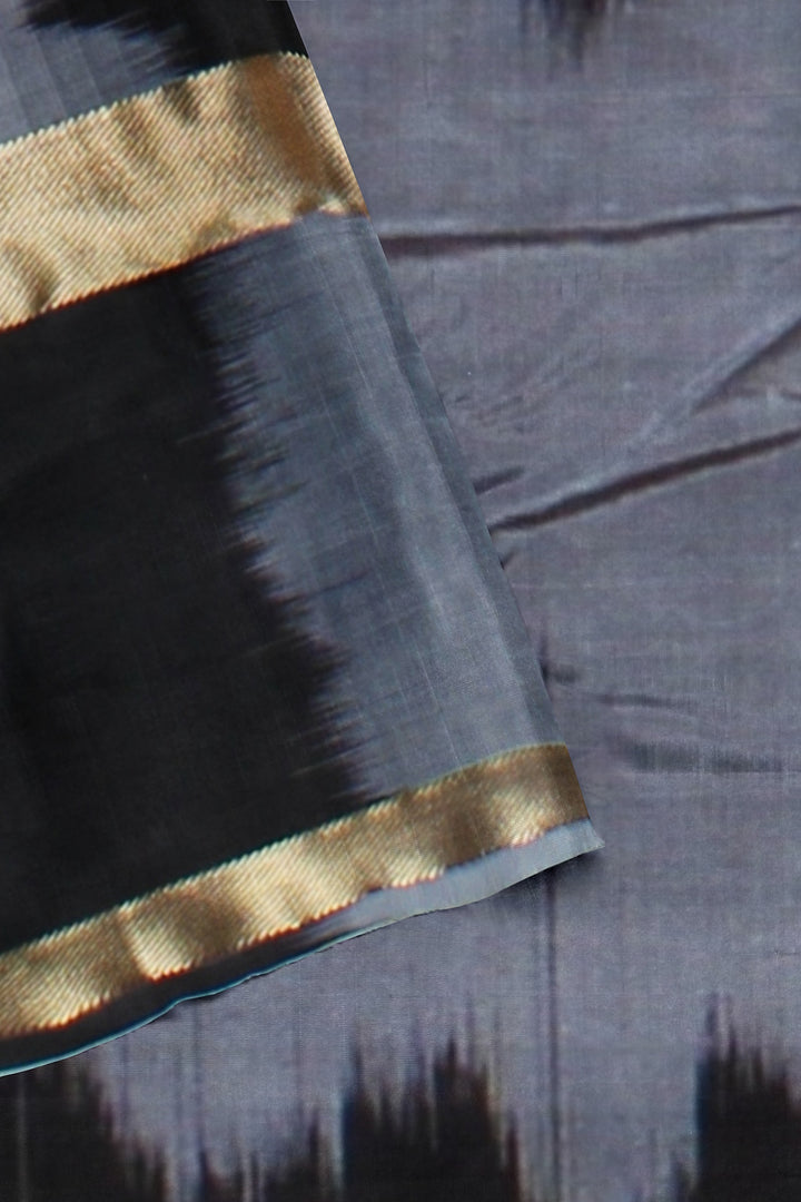 Pink small butti grey black pallu silk handloom karnataka saree