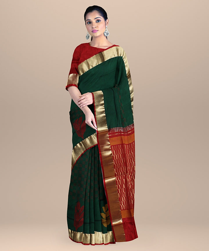 Dark green red pallu silk handloom karnataka saree