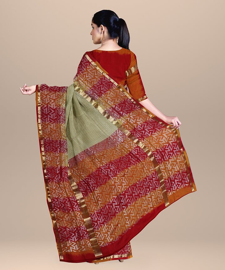 Beige orange red pallu silk handloom karnataka saree