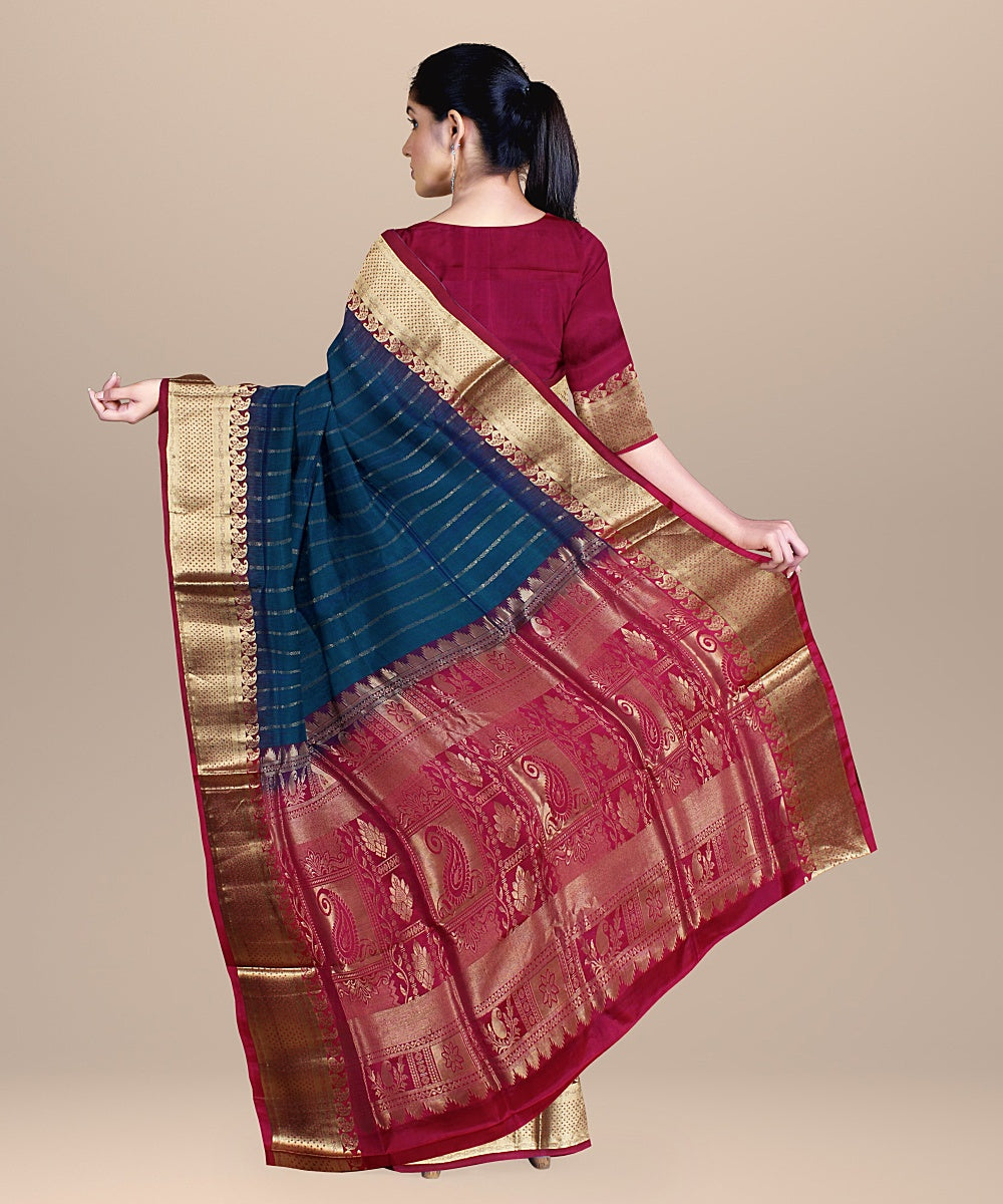 Cyan blue pink pallu handloom karnataka silk saree