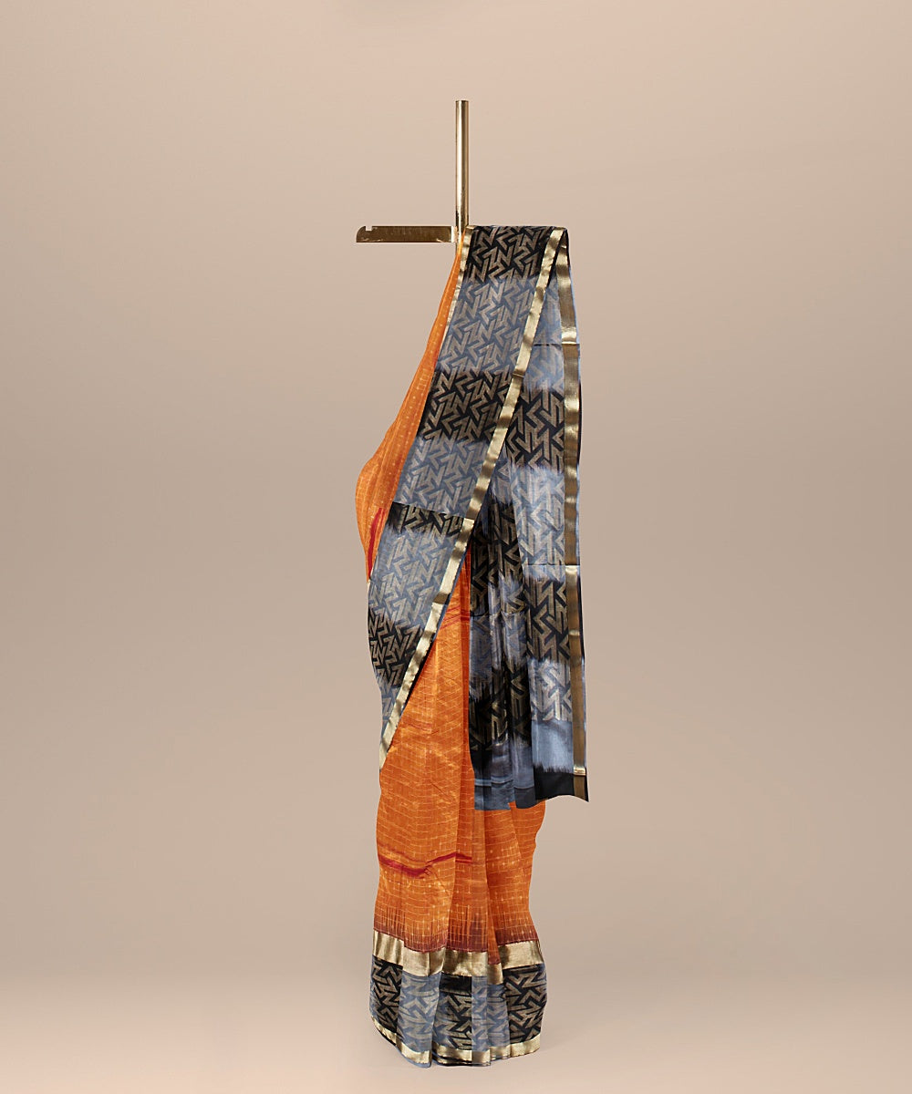 Orange grey black pallu silk handloom karnataka saree