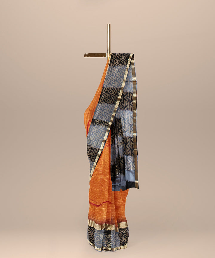 Orange grey black pallu silk handloom karnataka saree