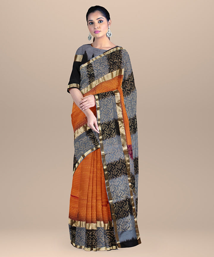 Orange grey black pallu silk handloom karnataka saree