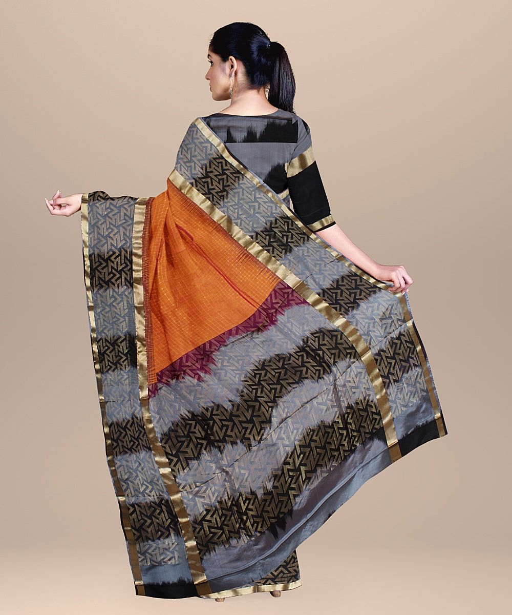 Orange grey black pallu silk handloom karnataka saree