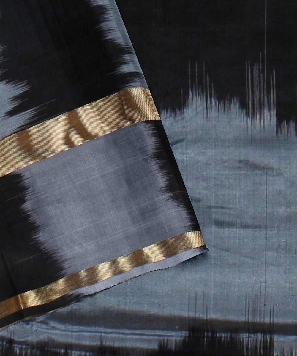 Cyan blue grey black pallu silk handloom karnataka saree