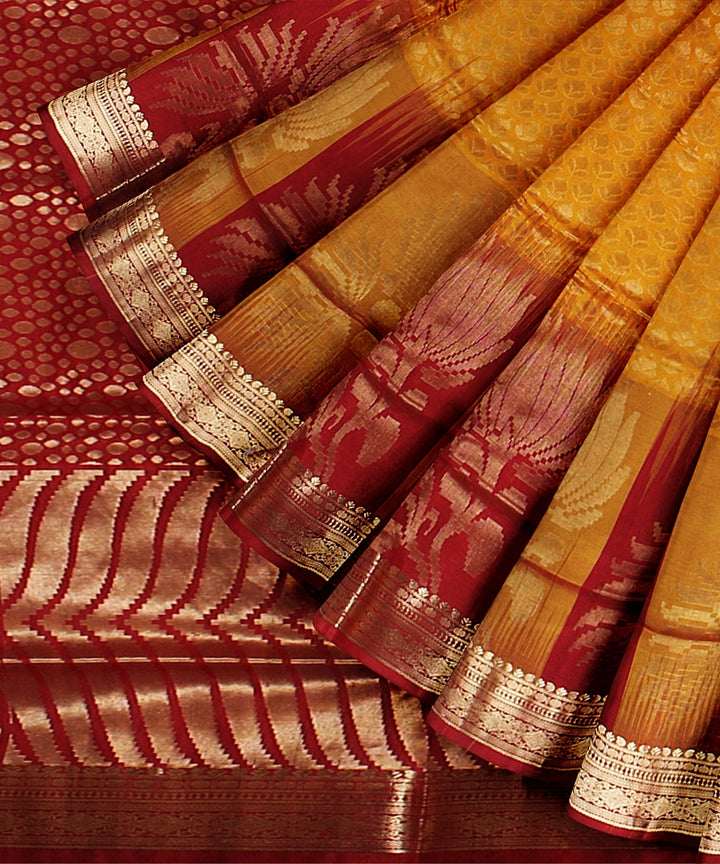 Orange red pallu karnataka silk handloom saree