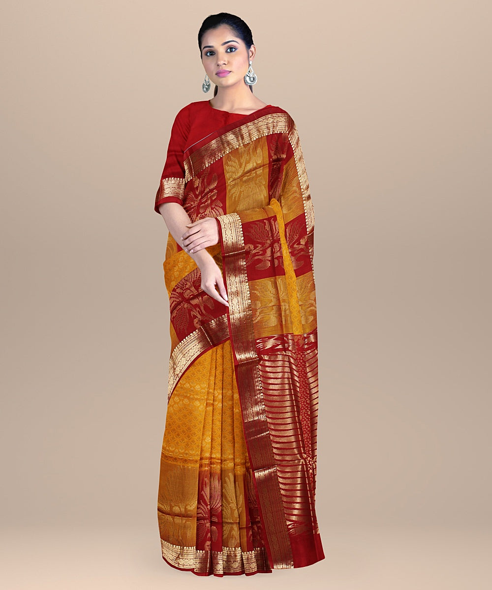 Orange red pallu karnataka silk handloom saree