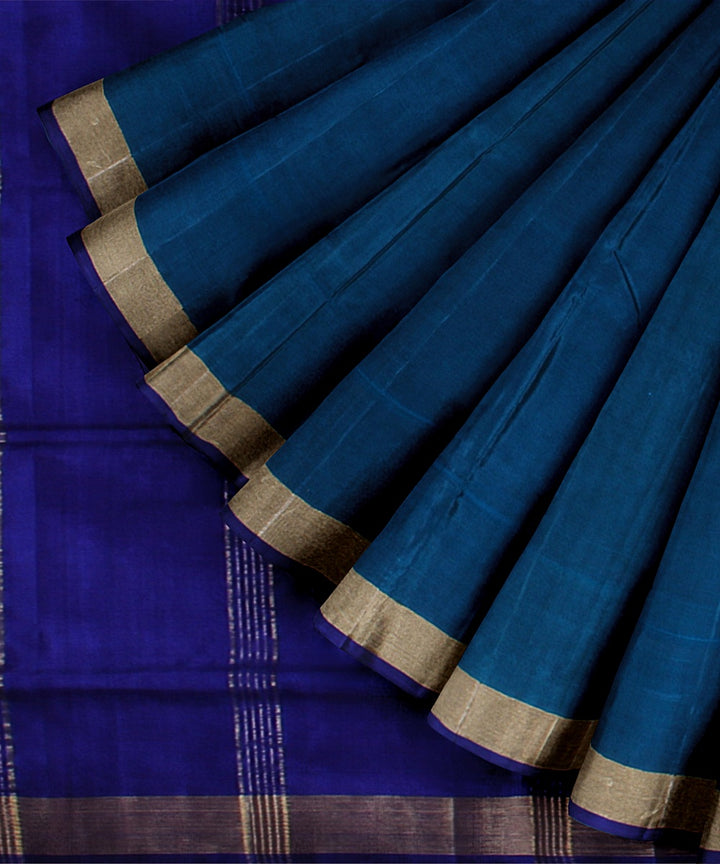 Cyan blue purple pallu handloom karnataka silk saree