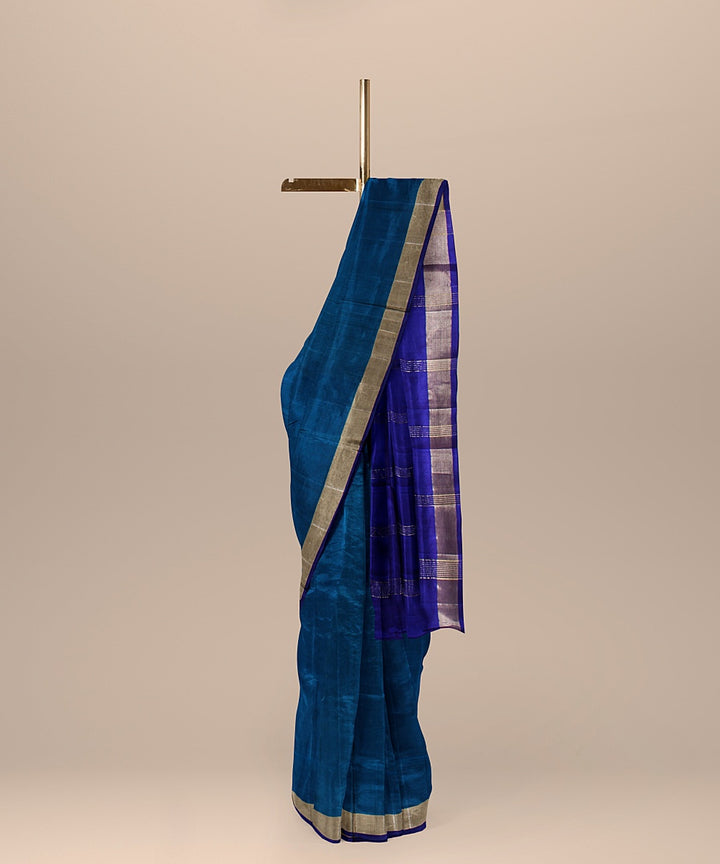 Cyan blue purple pallu handloom karnataka silk saree