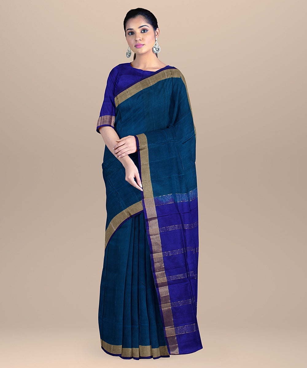 Cyan blue purple pallu handloom karnataka silk saree