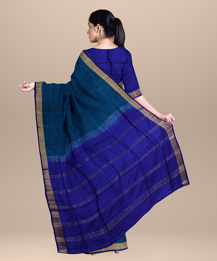 Cyan blue purple pallu handloom karnataka silk saree