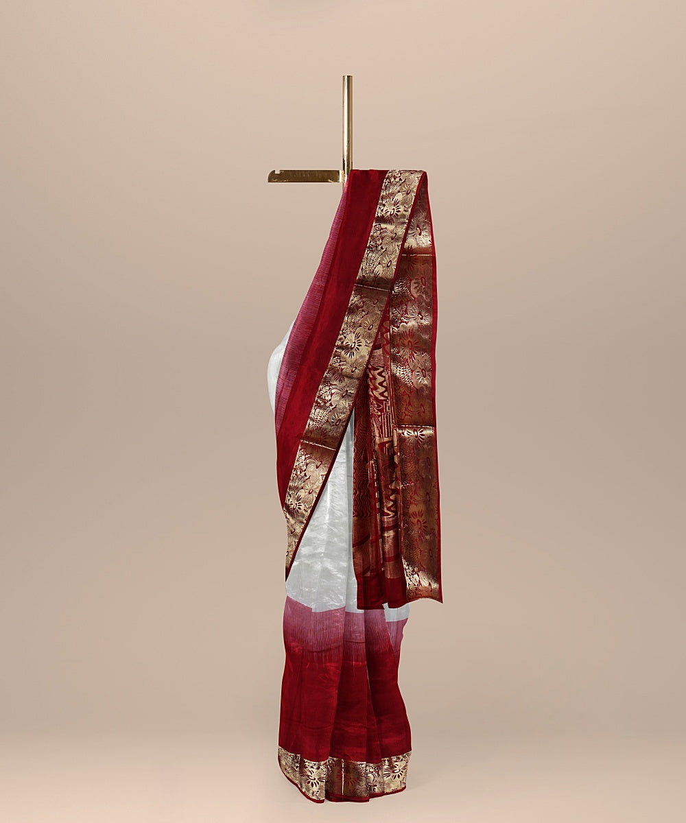 Cream red pallu silk handloom karnataka saree