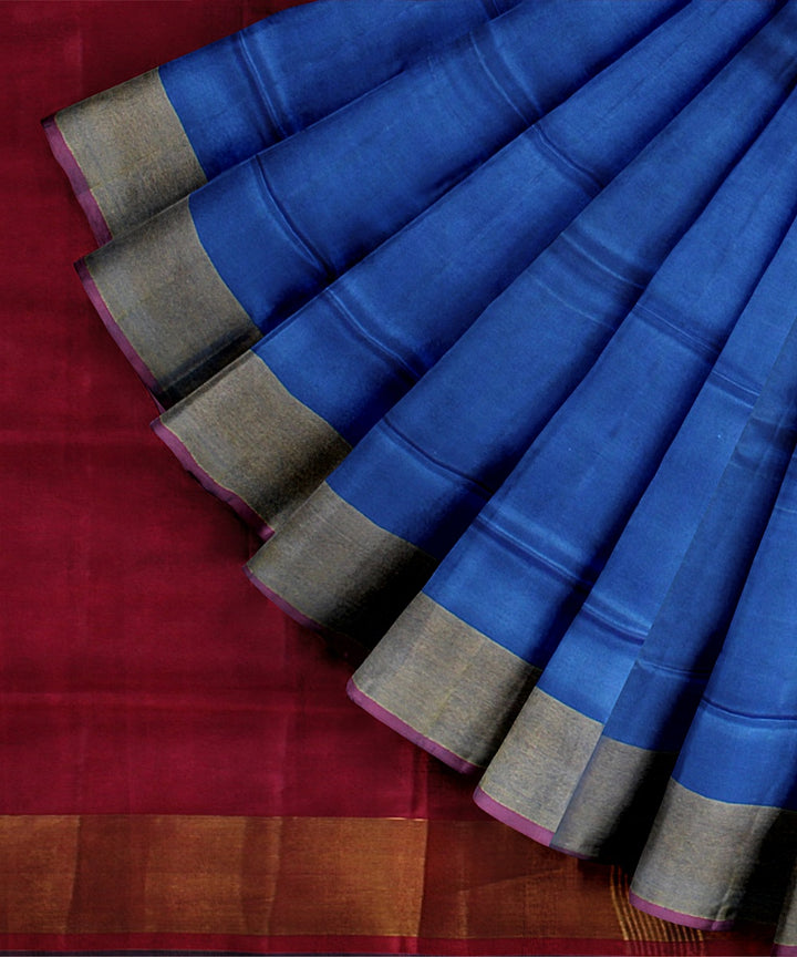 Cyan blue pink pallu silk handloom karnataka saree