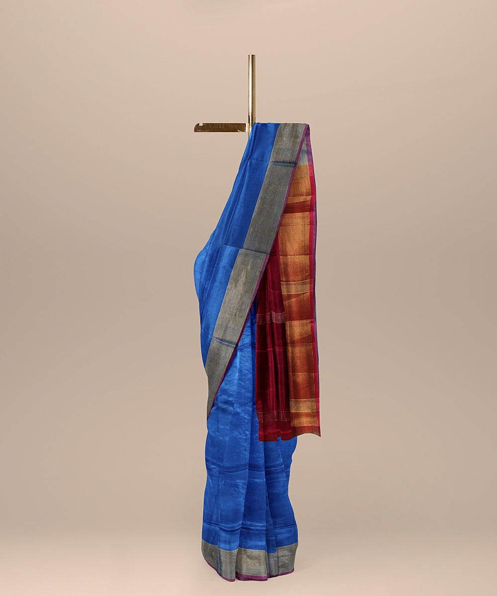 Cyan blue pink pallu silk handloom karnataka saree