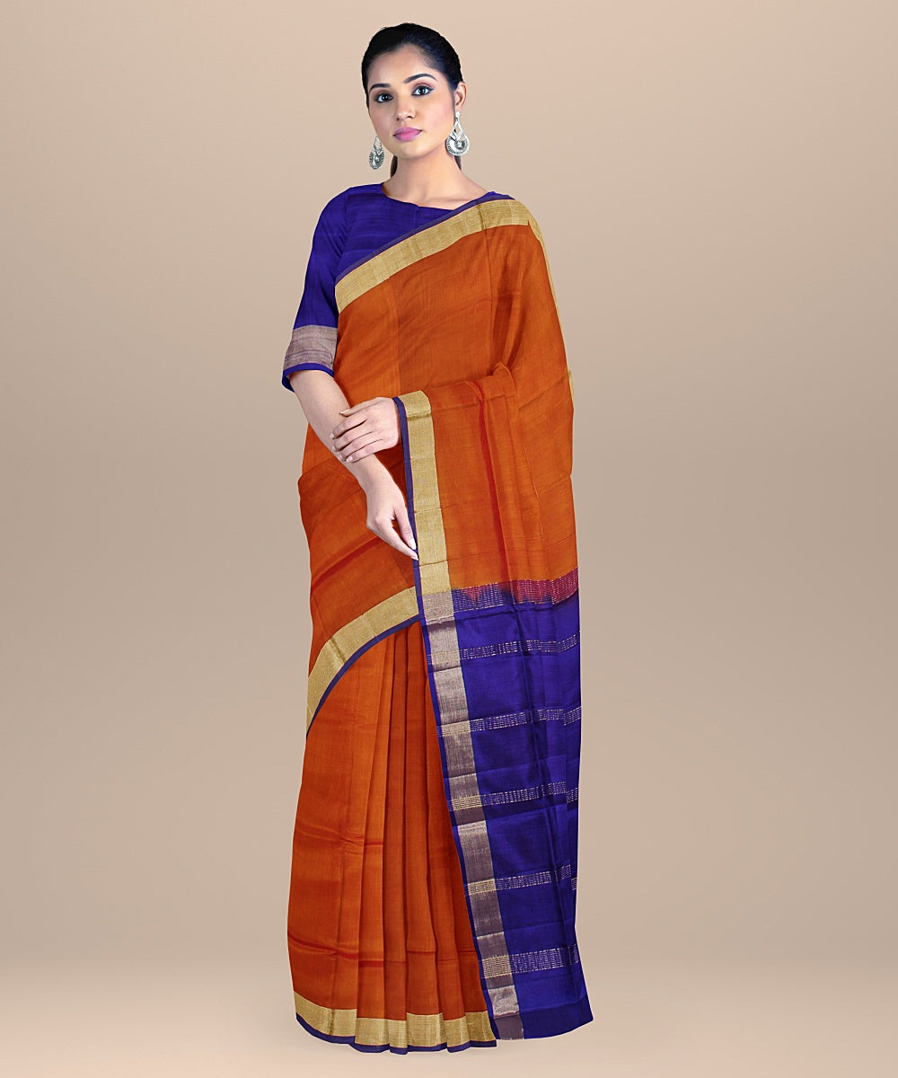 Orange purple pallu silk handloom karnataka saree