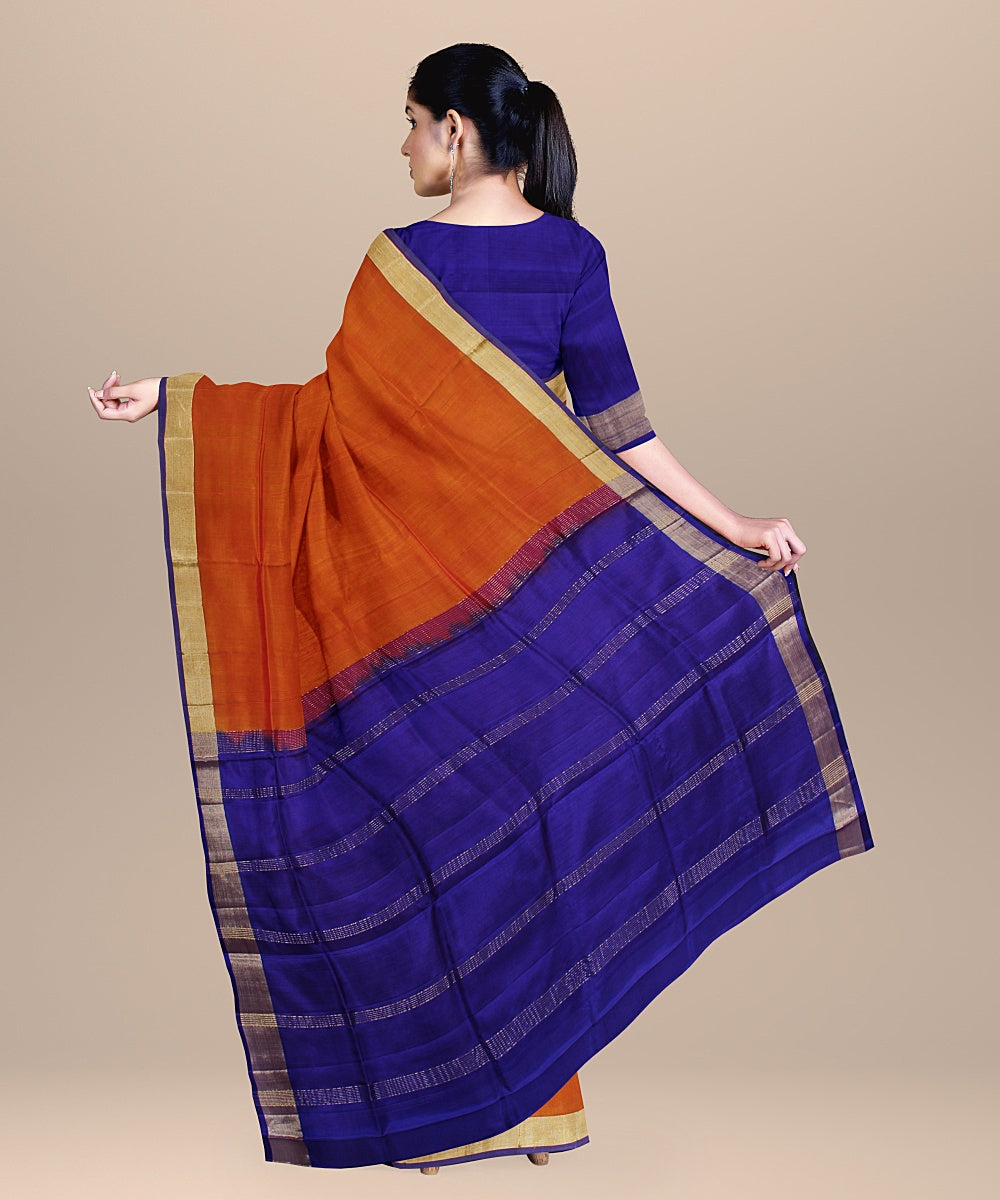 Orange purple pallu silk handloom karnataka saree