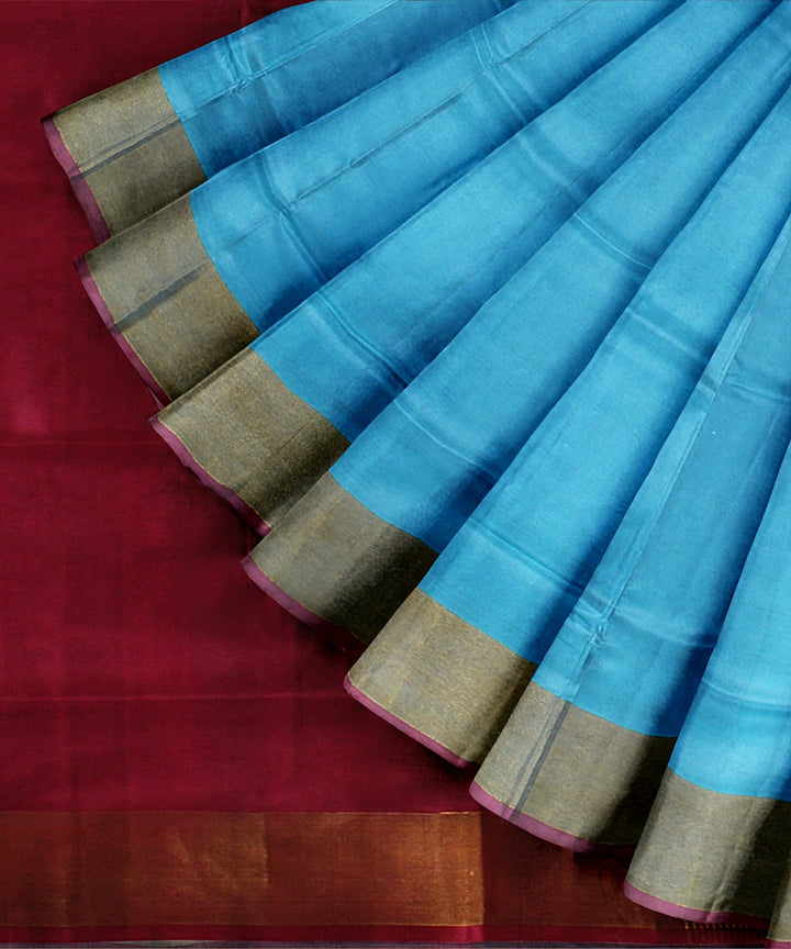 Sky blue pink pallu silk handloom karnataka saree