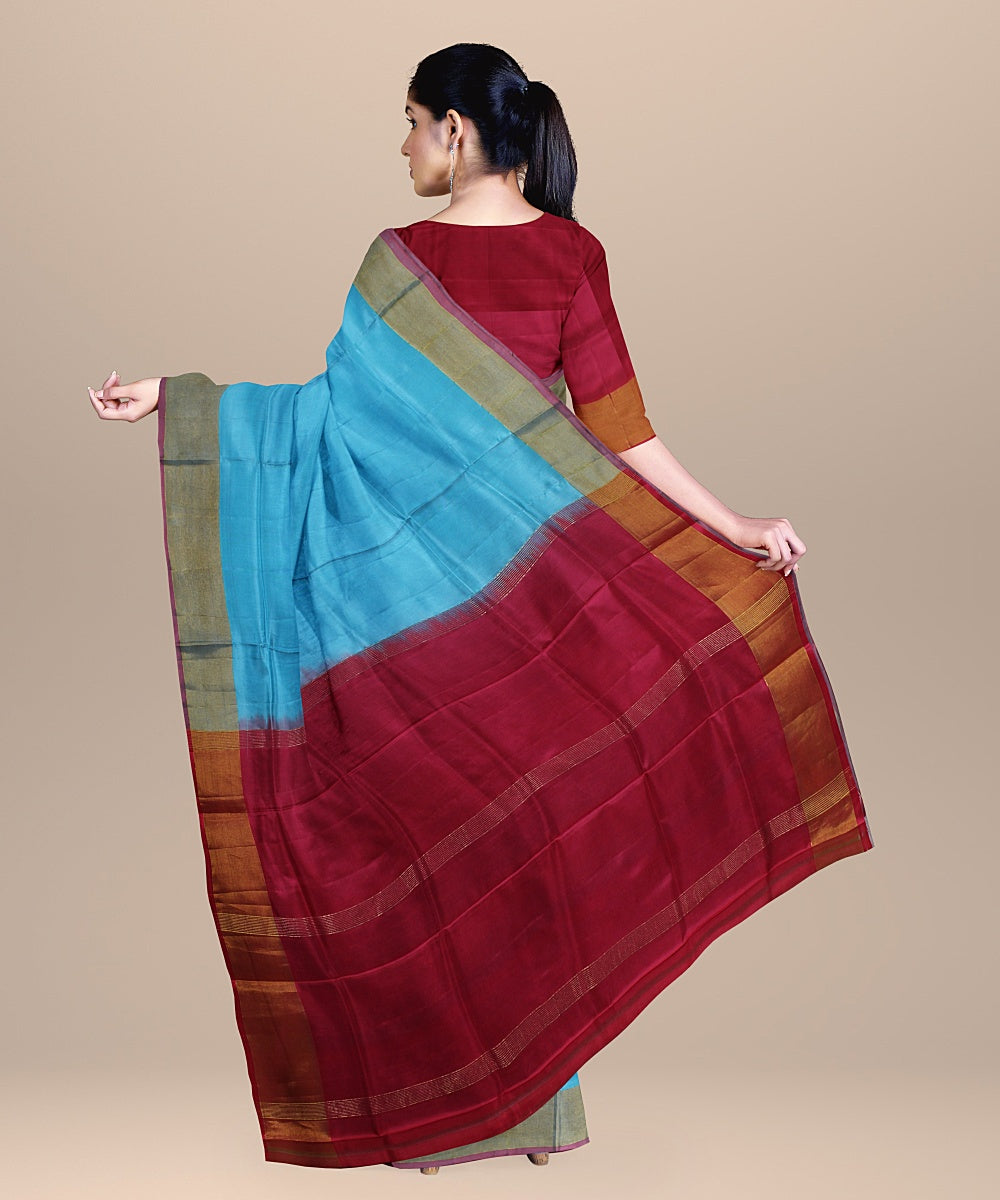 Sky blue pink pallu silk handloom karnataka saree