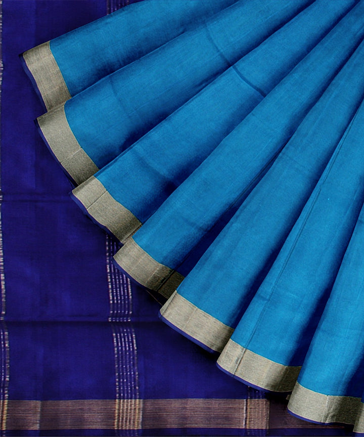 Cyan blue purple pallu silk handloom karnataka saree