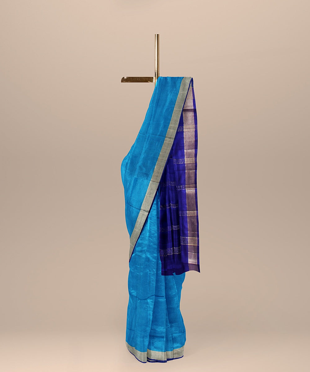 Cyan blue purple pallu silk handloom karnataka saree