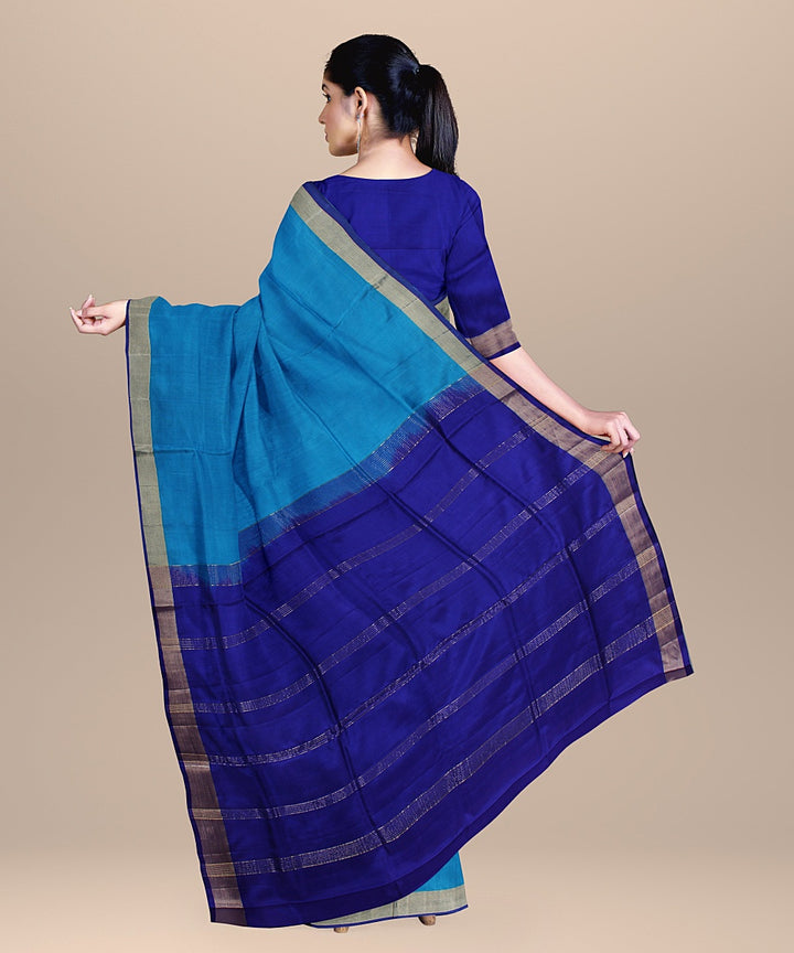 Cyan blue purple pallu silk handloom karnataka saree