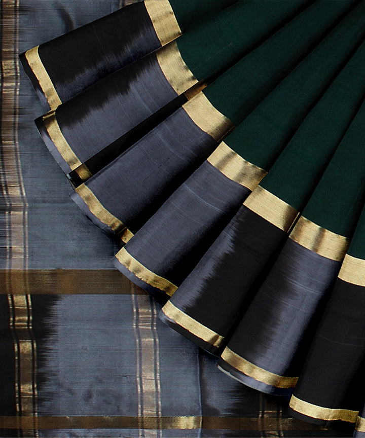 Dark green grey black pallu silk handloom karnataka saree