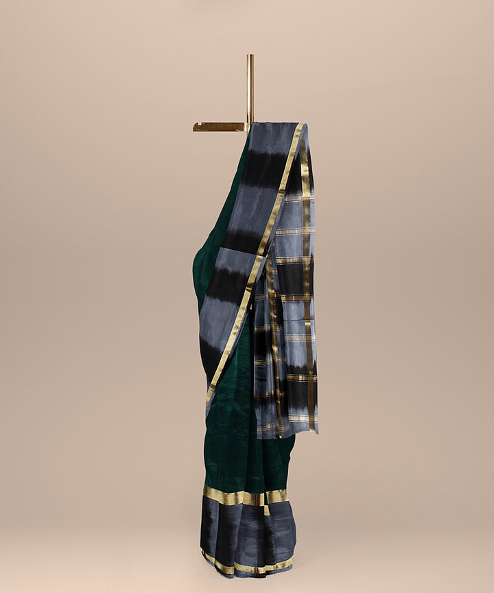 Dark green grey black pallu silk handloom karnataka saree