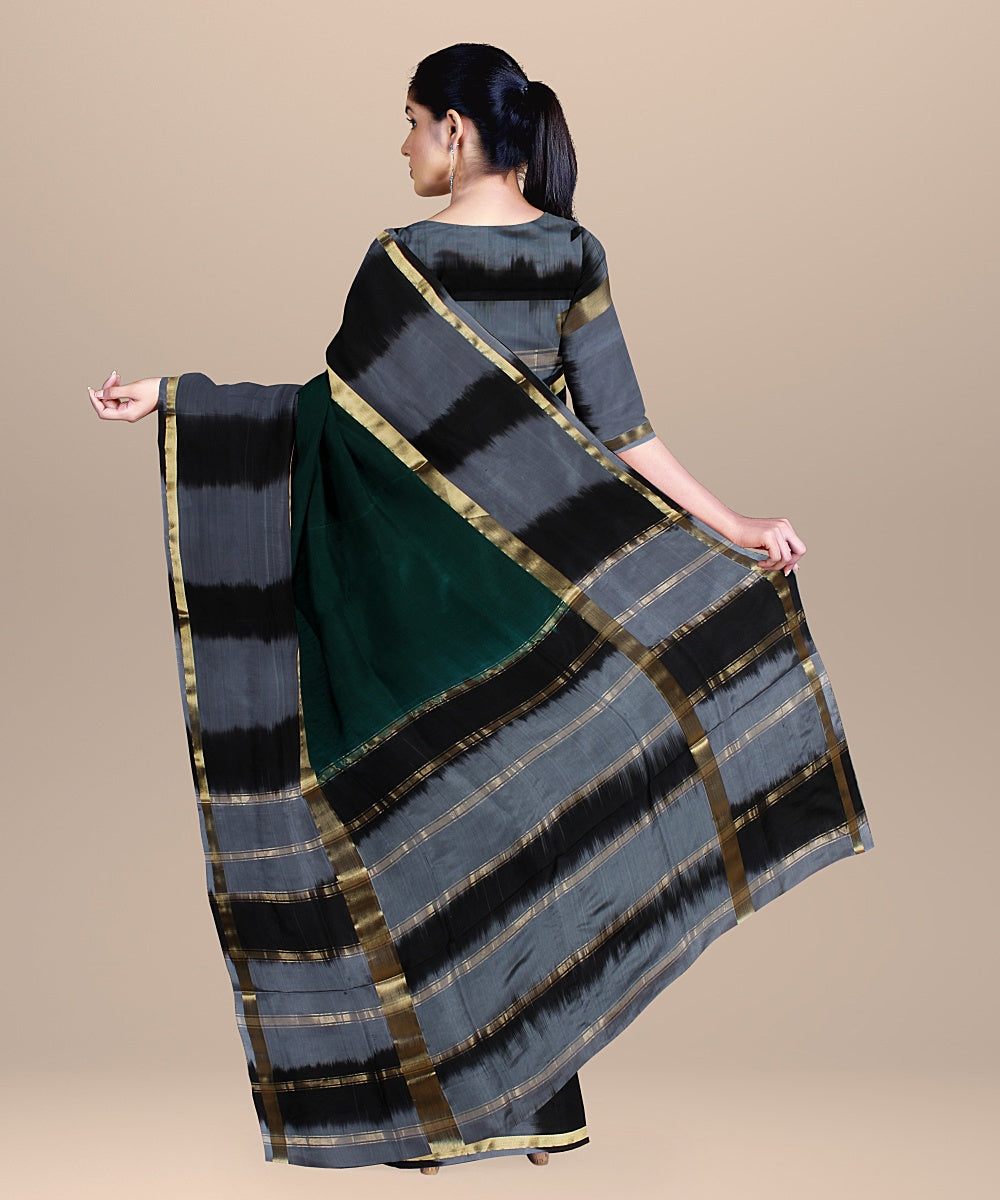 Dark green grey black pallu silk handloom karnataka saree