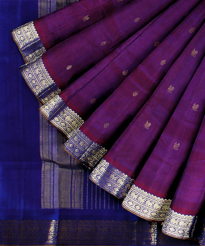 Pink purple pallu karnataka handloom silk saree