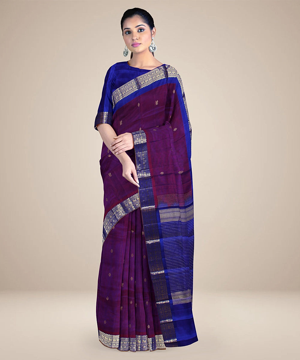 Pink purple pallu karnataka handloom silk saree