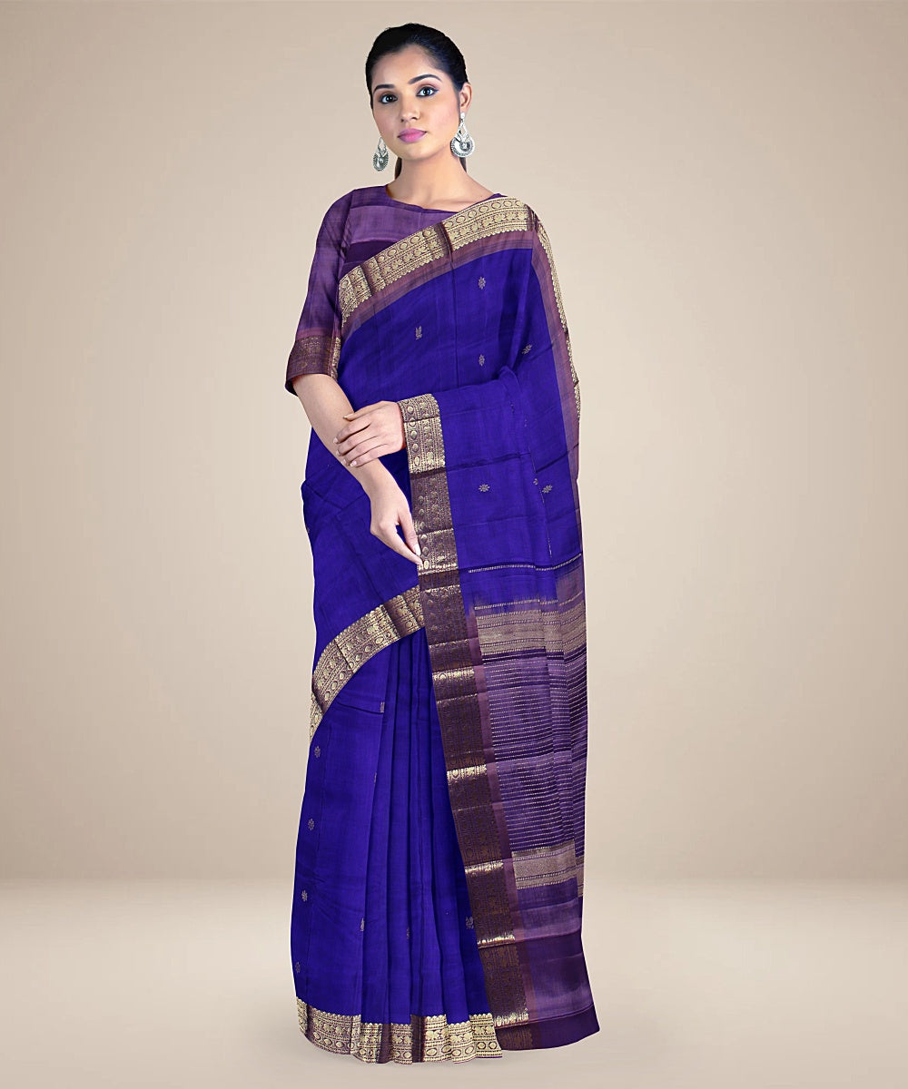 Purple violet pallu silk handloom karnataka saree