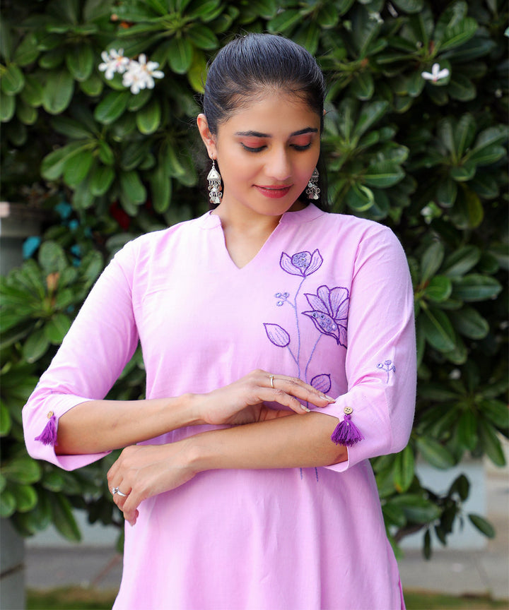 Purple handloom kurta with hand embroidery