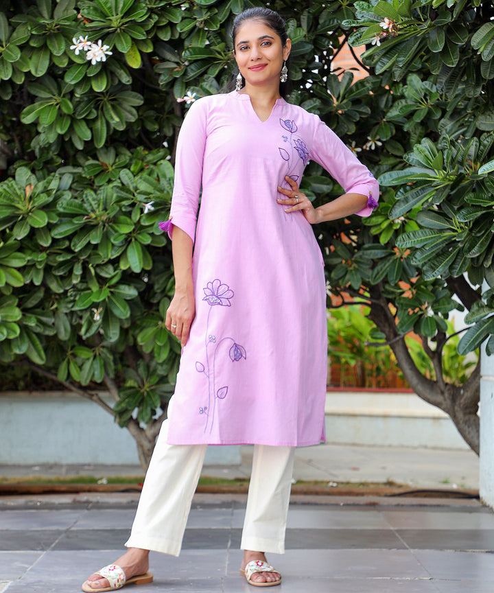 Purple handloom kurta with hand embroidery