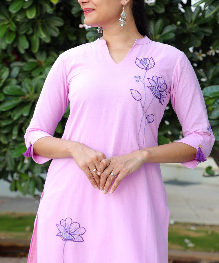 Purple handloom kurta with hand embroidery