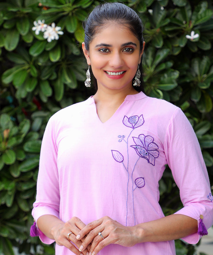 Purple handloom kurta with hand embroidery