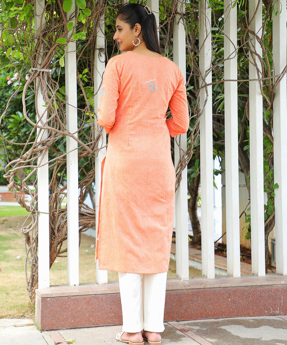 Dandelion embroidered peach cotton kurta-lk500a