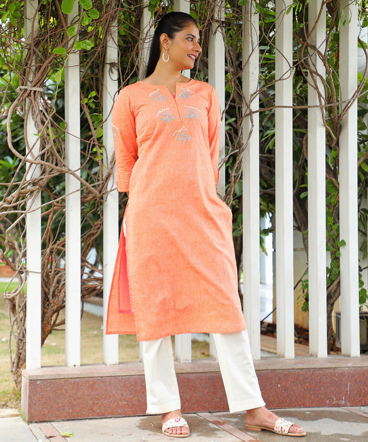 Dandelion embroidered peach cotton kurta-lk500a