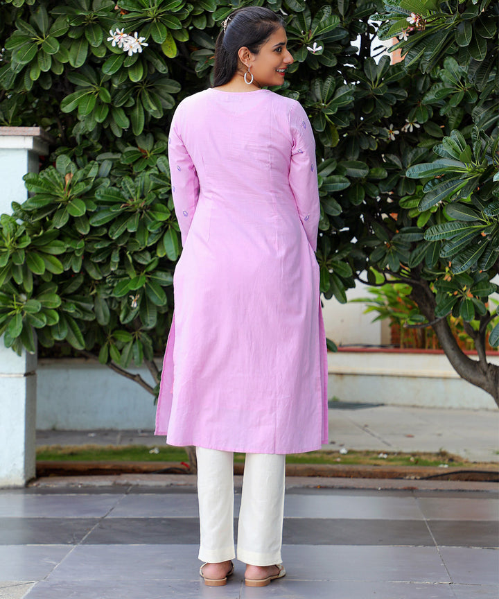 Sea shells embroidered peach cotton kurta