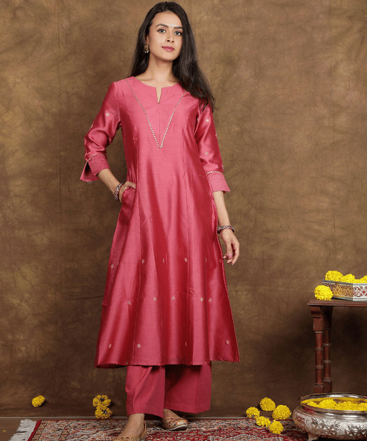 Onion pink handwoven chanderi cotton silk kurta set