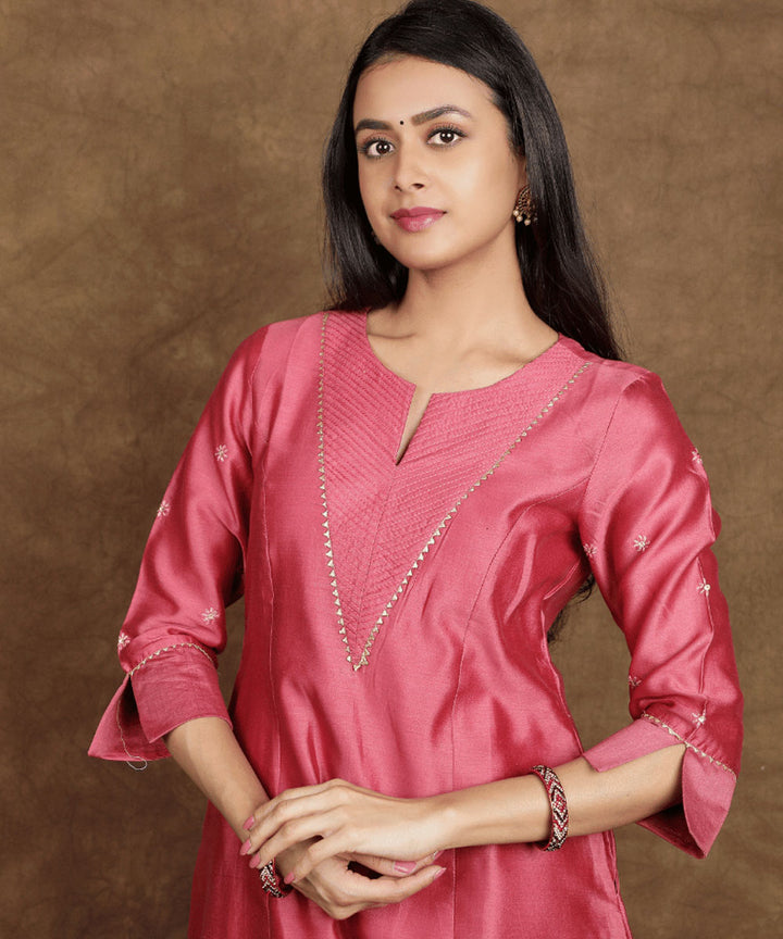 Onion pink handwoven chanderi cotton silk kurta set