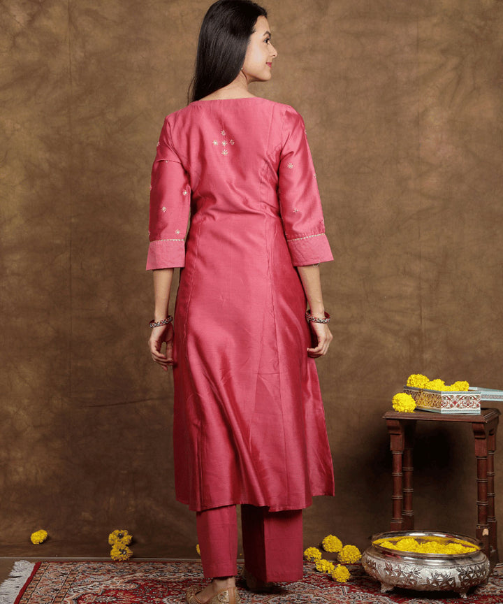 Onion pink handwoven chanderi cotton silk kurta set