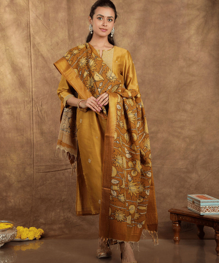Yellow handwoven cotton silk chanderi kurta set
