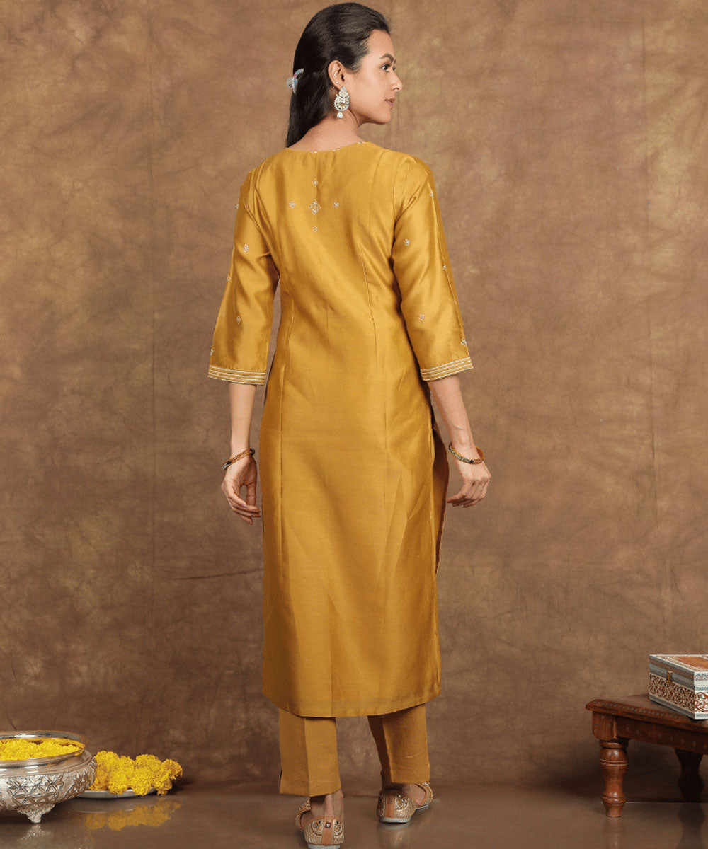 Yellow handwoven cotton silk chanderi kurta set