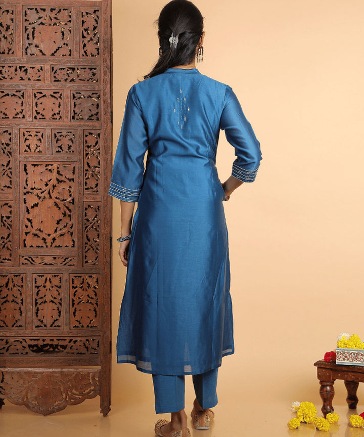 Blue handwoven chanderi cotton silk kurta set