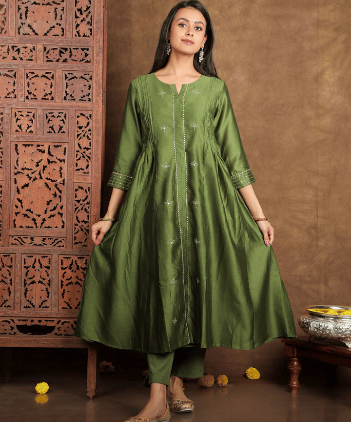 Green handwoven chanderi cotton silk kurta set