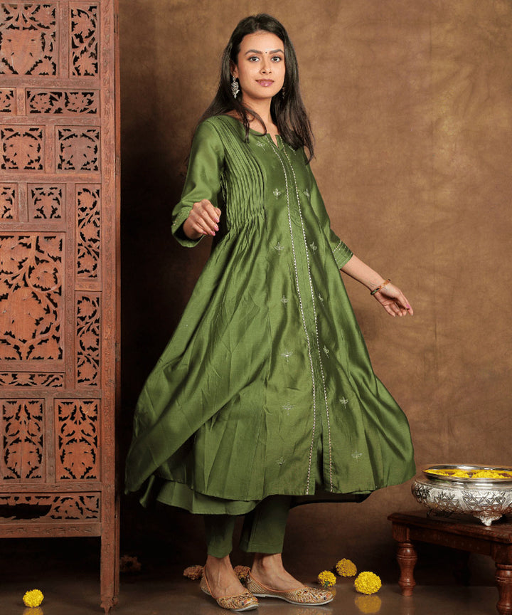Green handwoven chanderi cotton silk kurta set