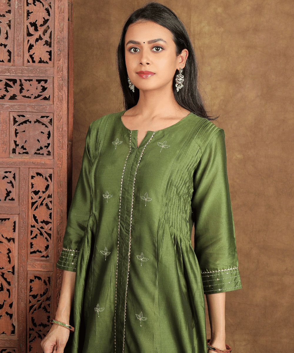 Green handwoven chanderi cotton silk kurta set