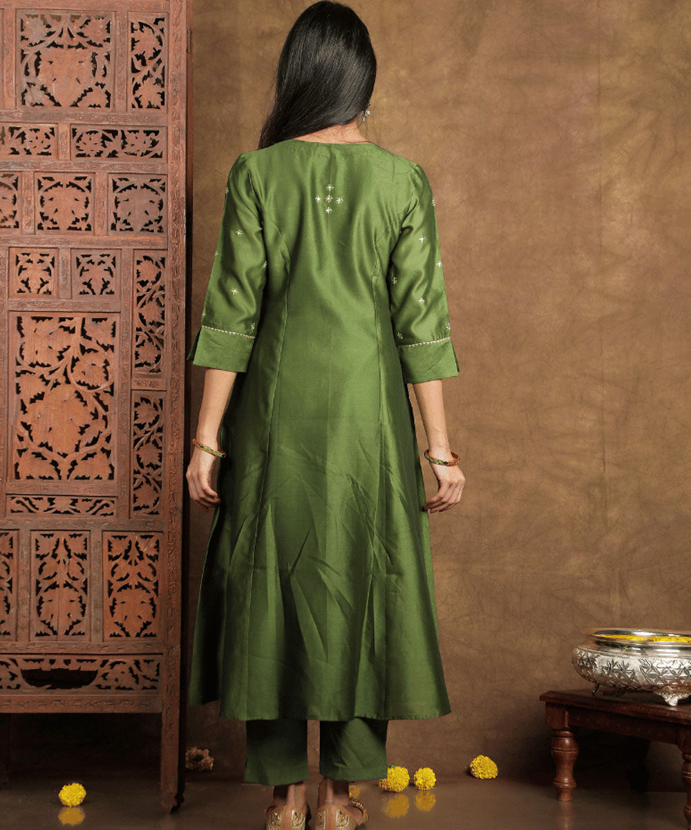 Green handwoven chanderi cotton silk kurta set
