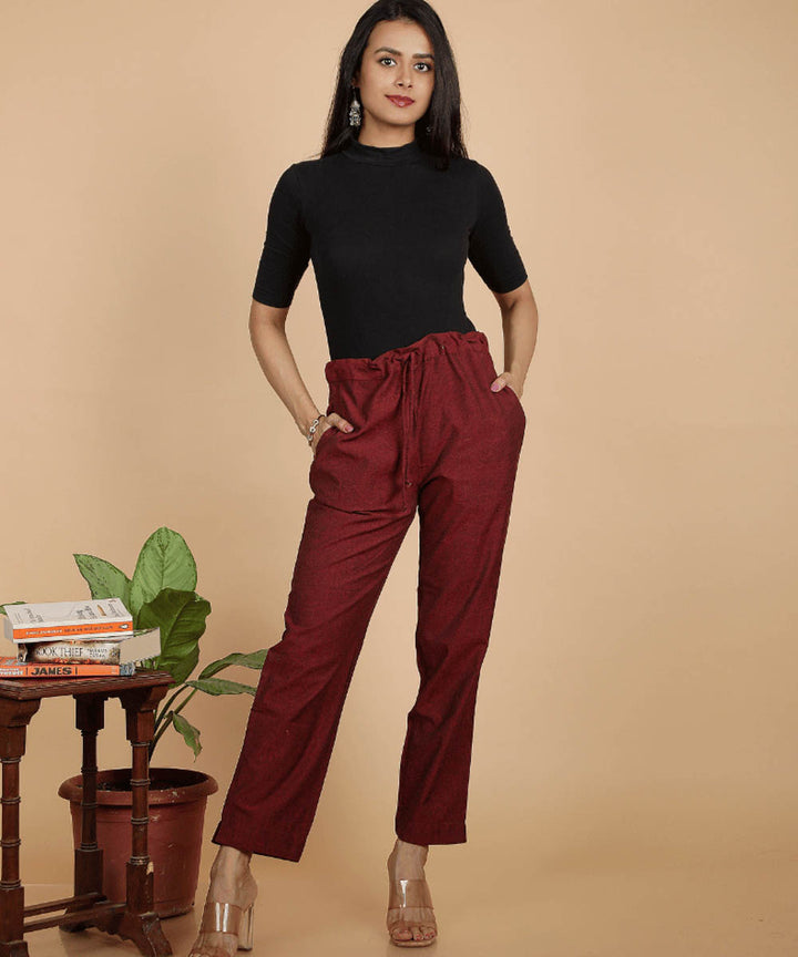 Maroon handwoven mangalgiri cotton pant
