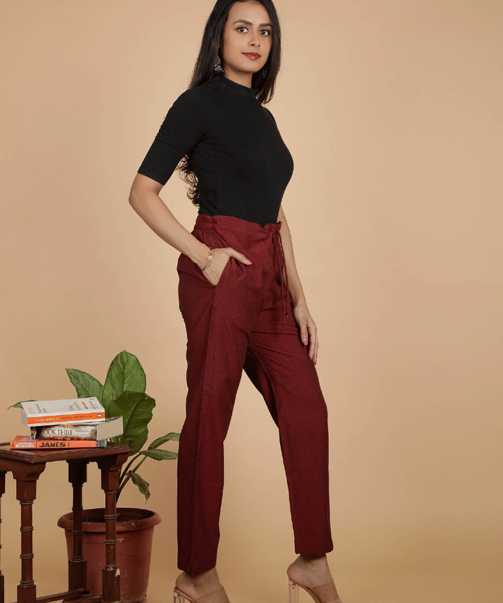 Maroon handwoven mangalgiri cotton pant